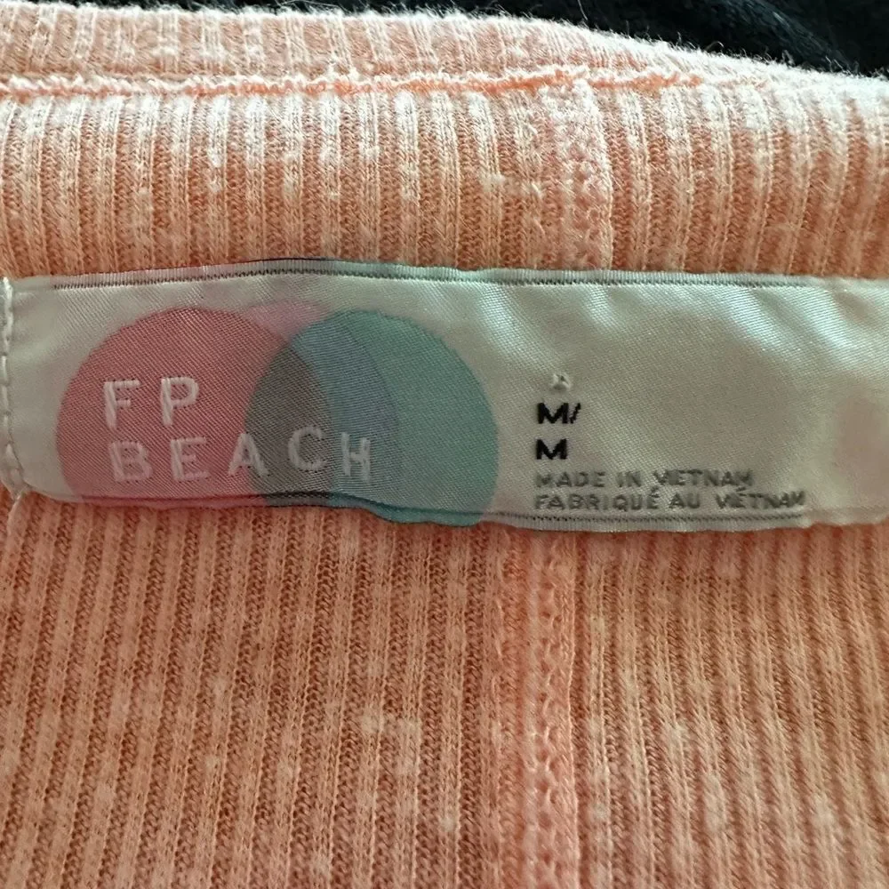 Free People Beach Ribbed Up Maxi Cardigan in Peach Size Medium